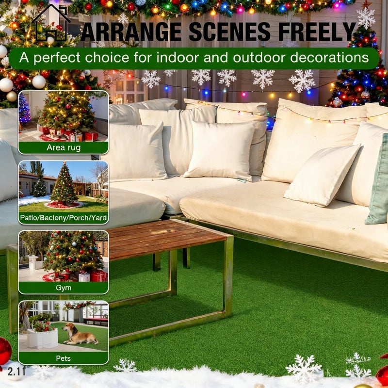 XLX TURF Ultra Thick Fake Grass Rug 4 FT x 6 FT - Indoor Outdoor Artificial Grass for Dogs - Christmas Floor Decor Patio Balcony Backyard - Image 3